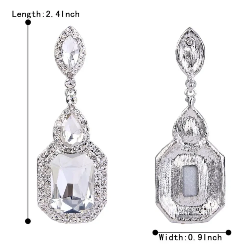 Silver with White Diamond Austrian Crystal Infinity Chandelier Post Earrings